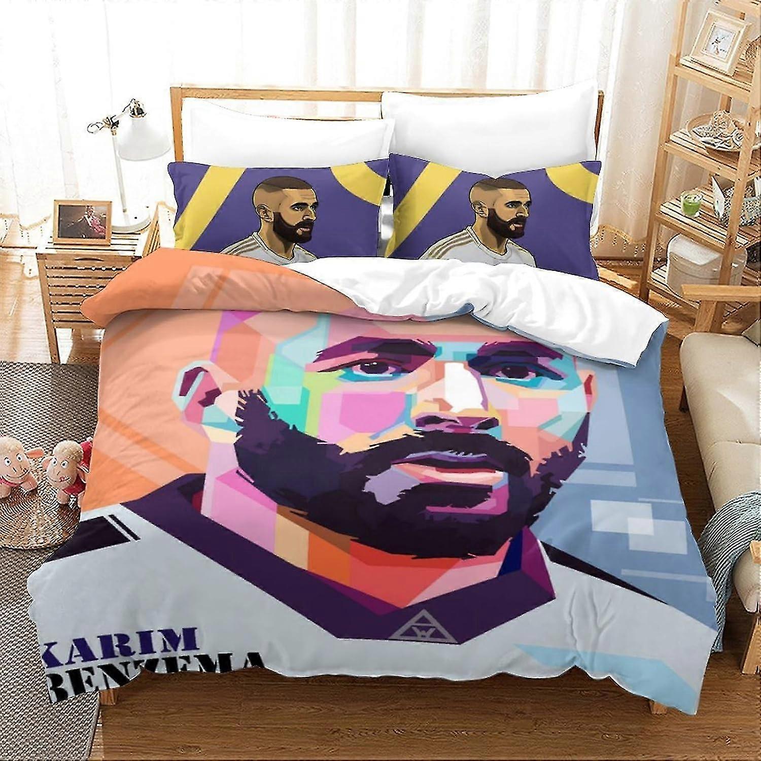 Soft Microfiber Bedding Set with 3D Print Football Superstar Duvet Cover & Pillowcase, Suitable for Certain Brand, With Zip