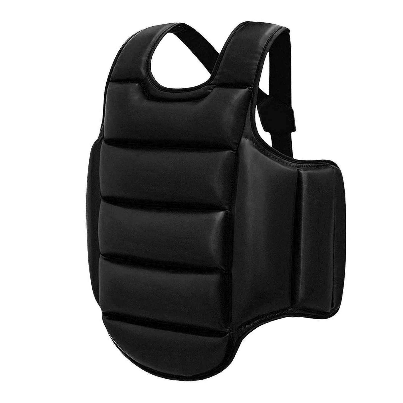 Karate Chest Protector Adjustable Shield Guard Pad Rib Shield Gear MMA Taekwondo Protective Vest for Adults Kids Martial Arts Black XS