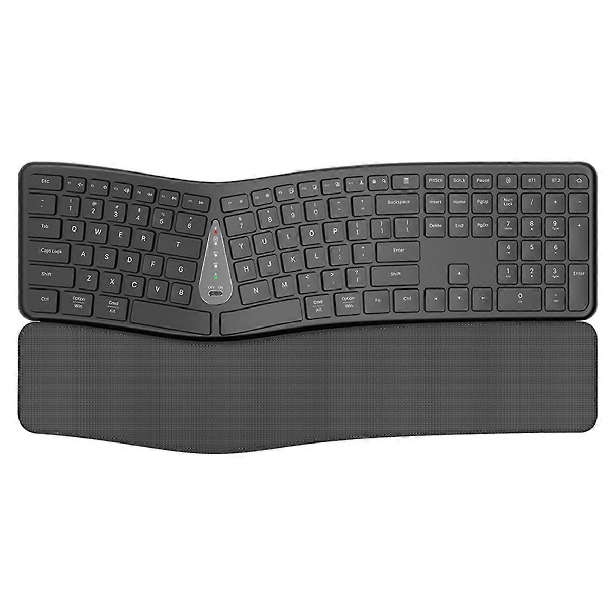 Ergonomic Wireless Keyboard with Wrist Rest BT Dual Mode Wireless Rechargeable Split Keyboard for PC 7/8/10