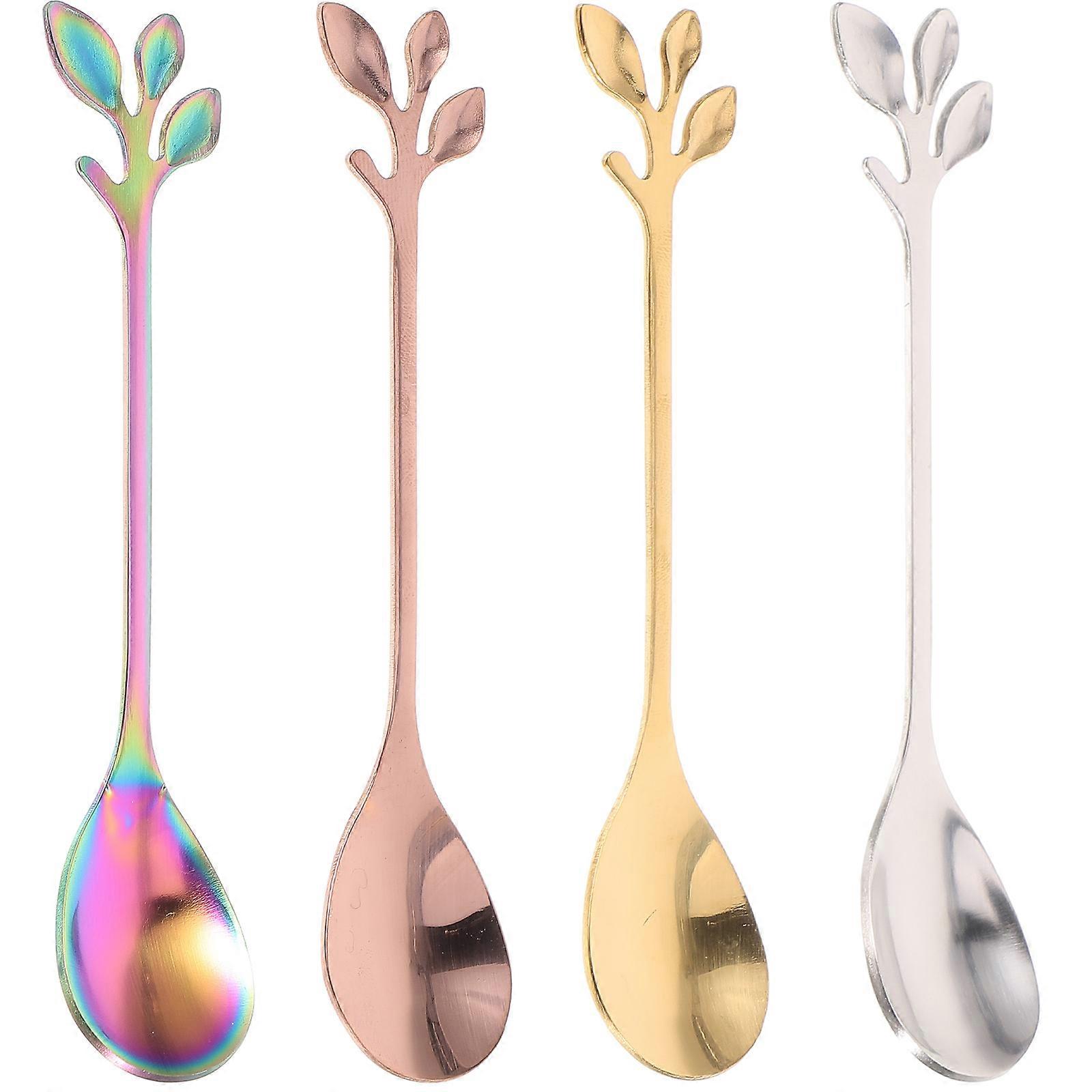 Dessert Serving Spoons Leaf Shape Silver For DIY Projects 4Pcs