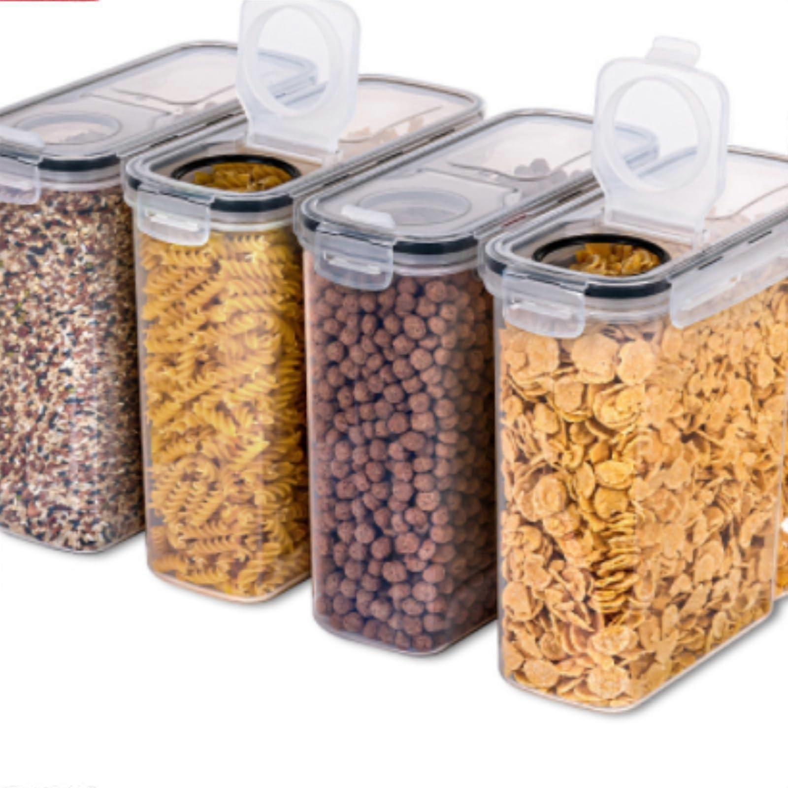 Muesli Dispenser Airtight Storage Container, Transparent Cereal Dispenser For Rice, Flour, Sugar, Soybeans, Pack Of 4