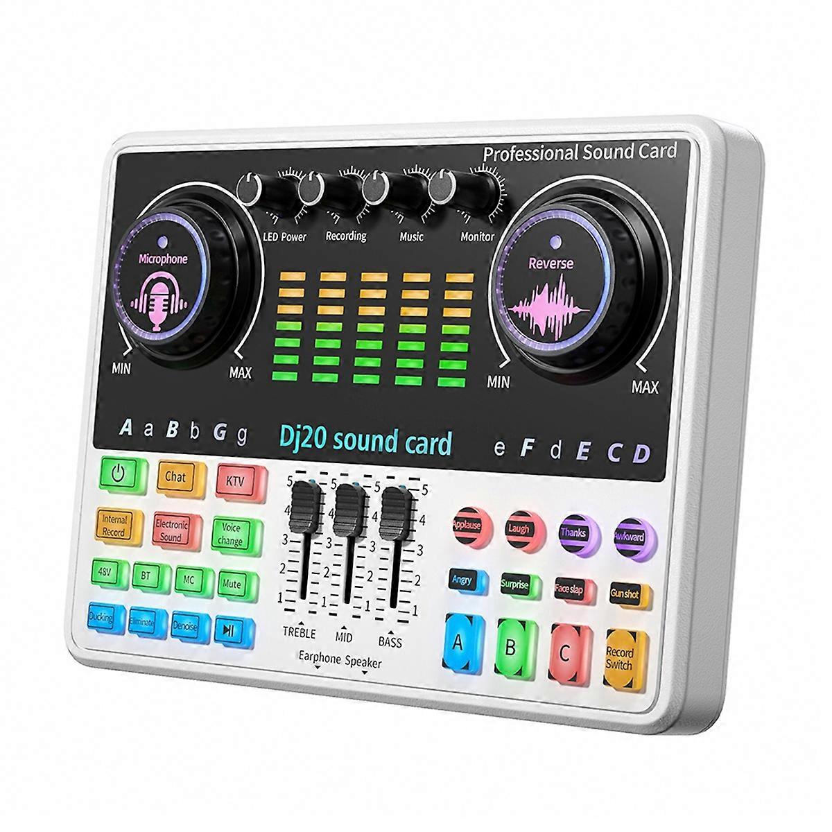 DJ20 Live Sound Card Equipment 48V Condenser Microphone Reverberation Noise Reduction for Cardioid