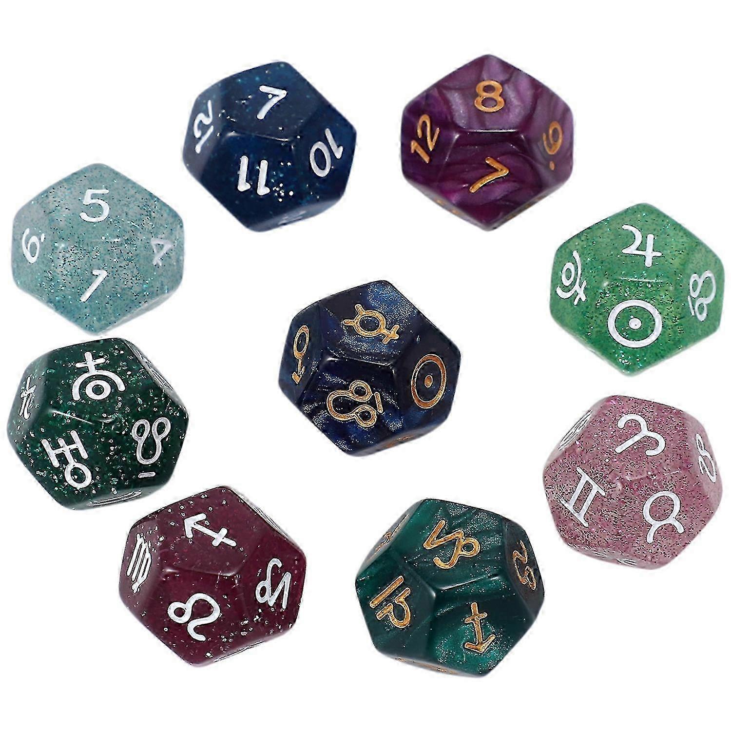 9pcs Pearl 12-Sided Zodiac Astrology Dice Set for Constellation Divination & Games - Multi-Sided Dice for Tarot & Role-Playing