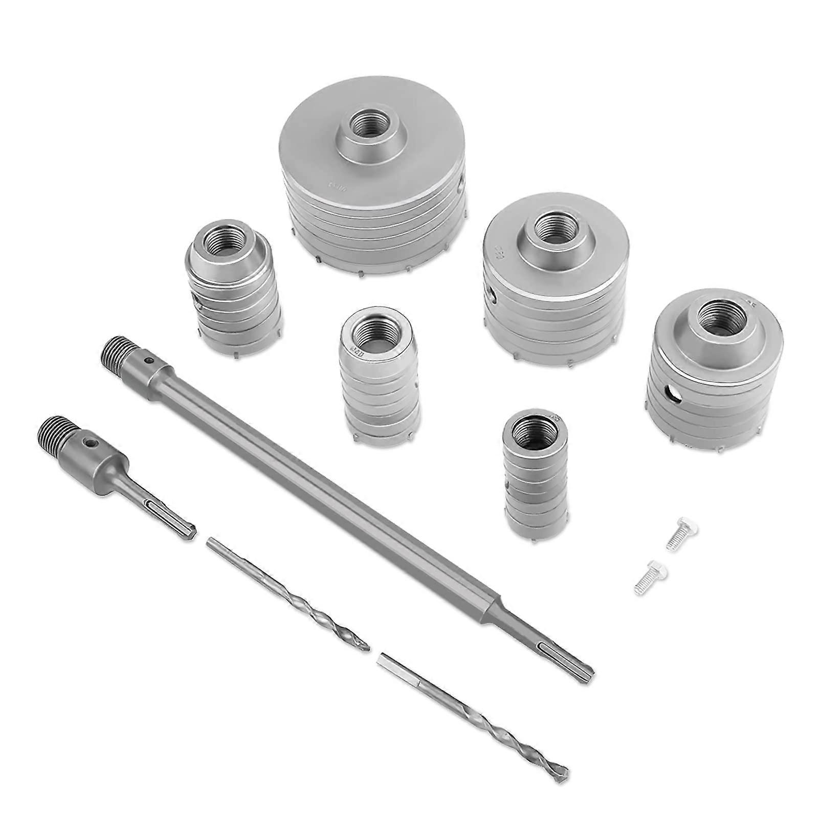 Core Drill, Drill Bit Set Concrete, SDS Drill Bits Set, 10Piece TCT Core Drill Set SDS Plus Tungsten Hole Cutter for Masonry with Extension Shaft