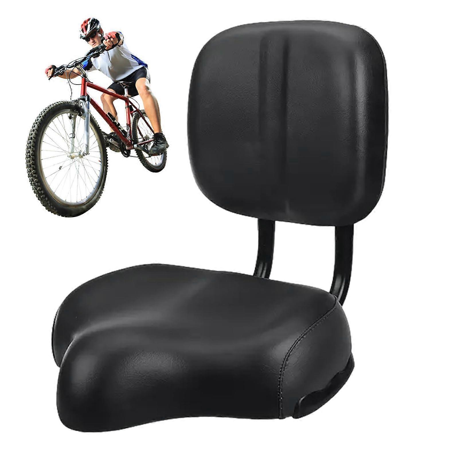 Universal Bicycle Seat Wide Padded Saddle with Back Support for Adults Black