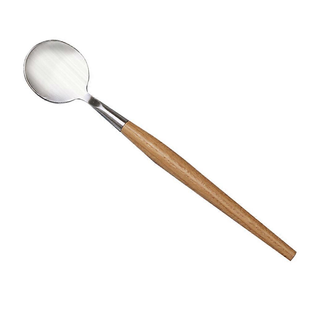 Stainless Steel Salad Spoon with Wooden Handle for Home Use Brown Color Design 7 inch
