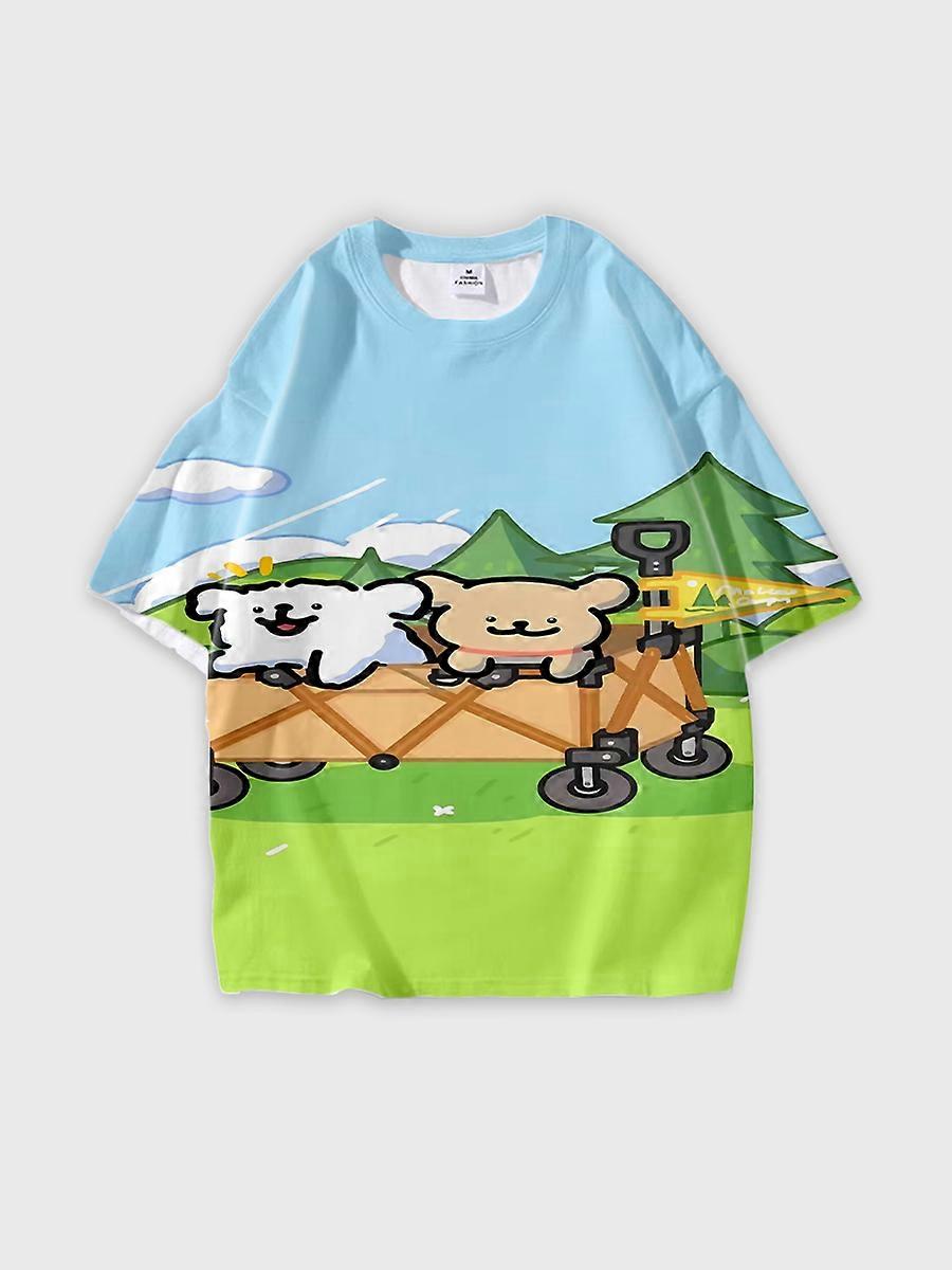 T-shirt girocollo Cartoon Pattern manica corta sciolta D3517