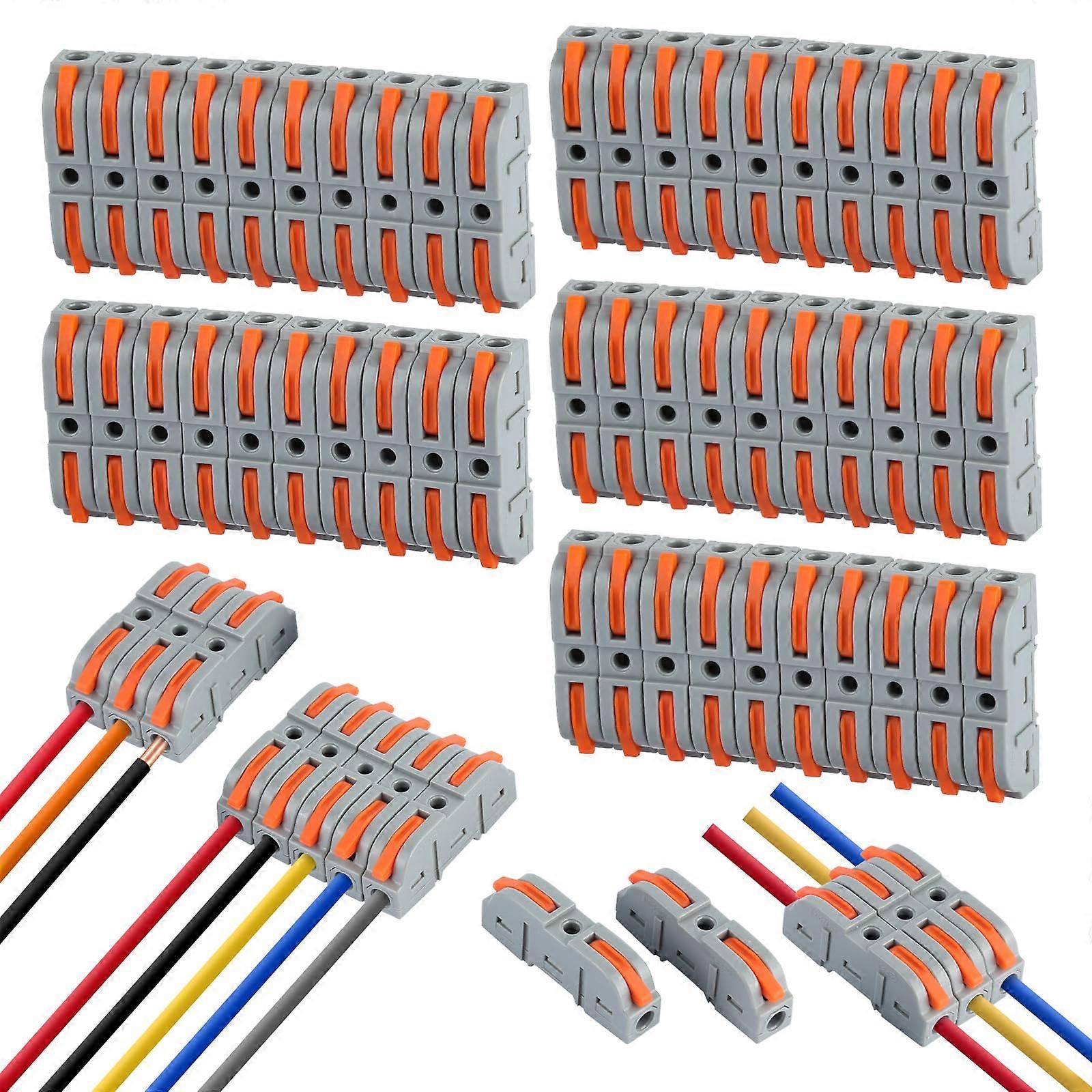 Cable Connectors 50 Pack, Bilateral Conductor, Combinable Through Connectors, For Electrical Wiring Gray