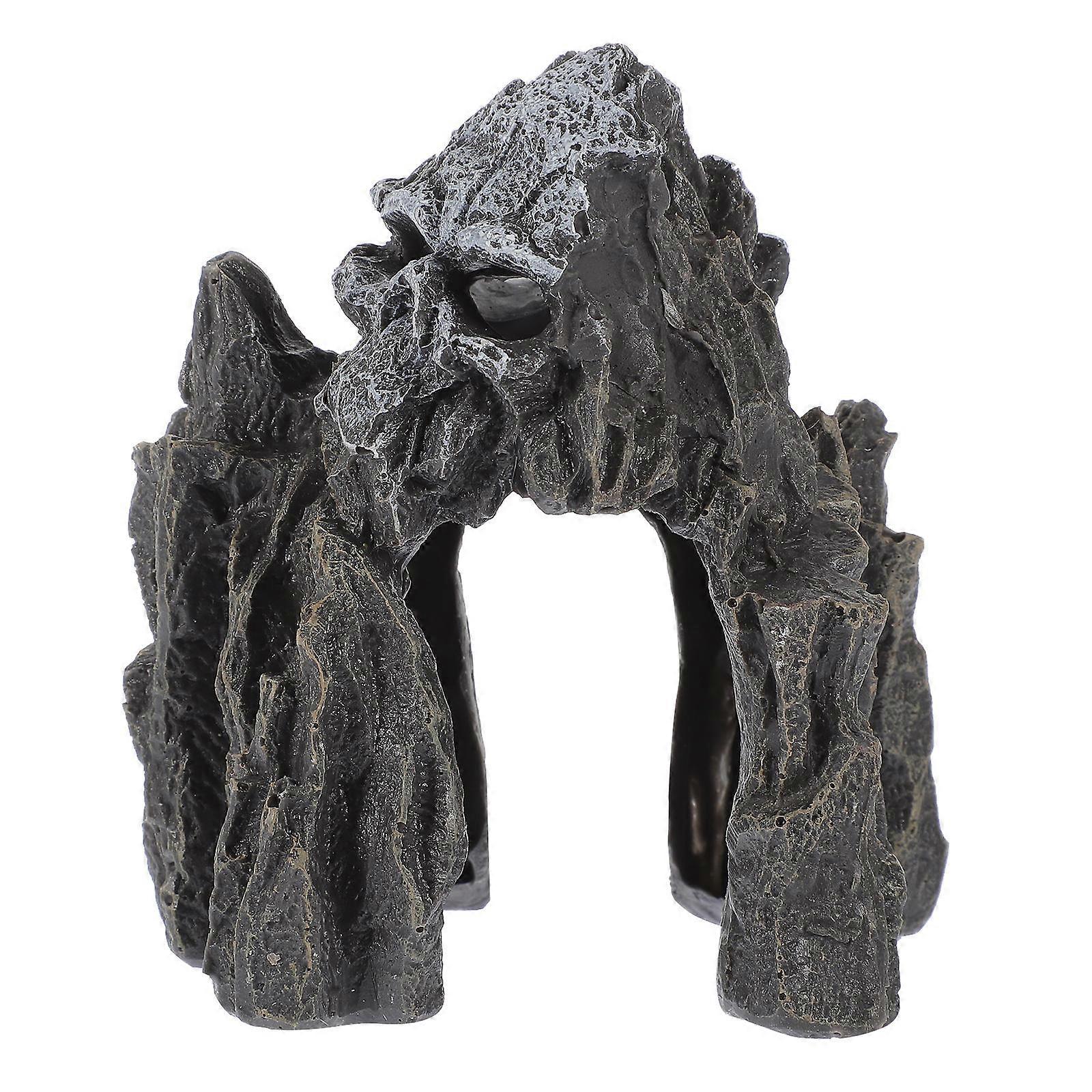Aquarium Accessories Grey Resin Skull Mountain Model for Pet Use in Storage Tank Layout 7.5 Inches
