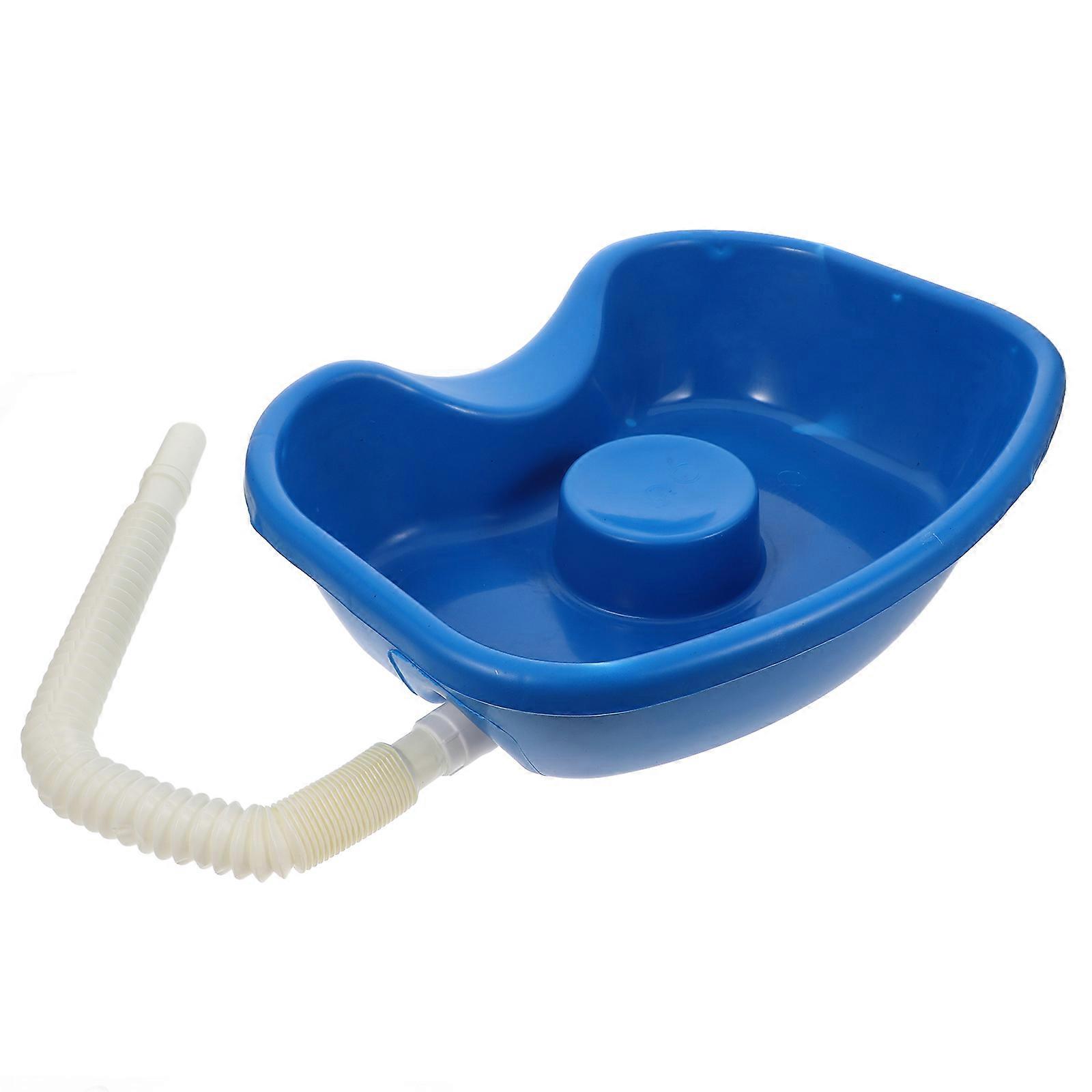 Portable Hair Washing Basin for Bedridden Patients Made of ABS Blue Comfortable Design with Long Tube 10.5 Inches