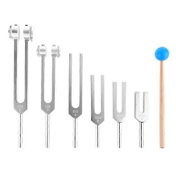 6 pcs/set Medical Aluminum 128Hz-4096Hz Tuning Fork Tool Kit Sound Vibration Therapy with Club for Healing