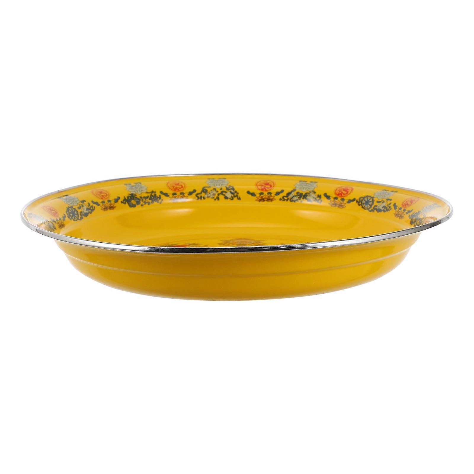 Retro Enamel Plate Flat Bottom Food Storage Dish for Fruits, Desserts & Snacks – Easy to Clean for Home Bakery and Housewarming
