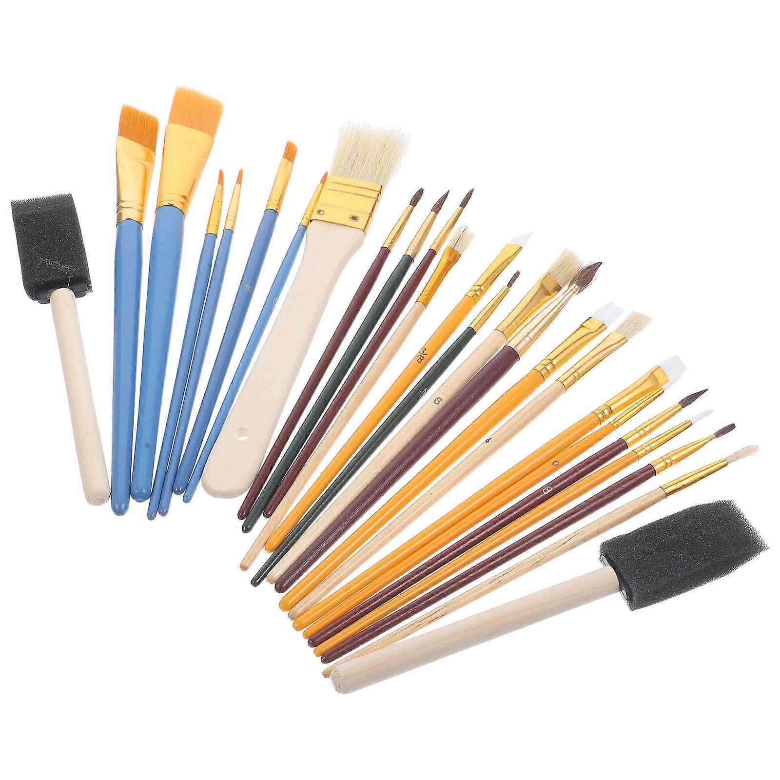 Portable 25 Piece Paint Brush Set for Painting Use with Wood Assorted Color Supplies