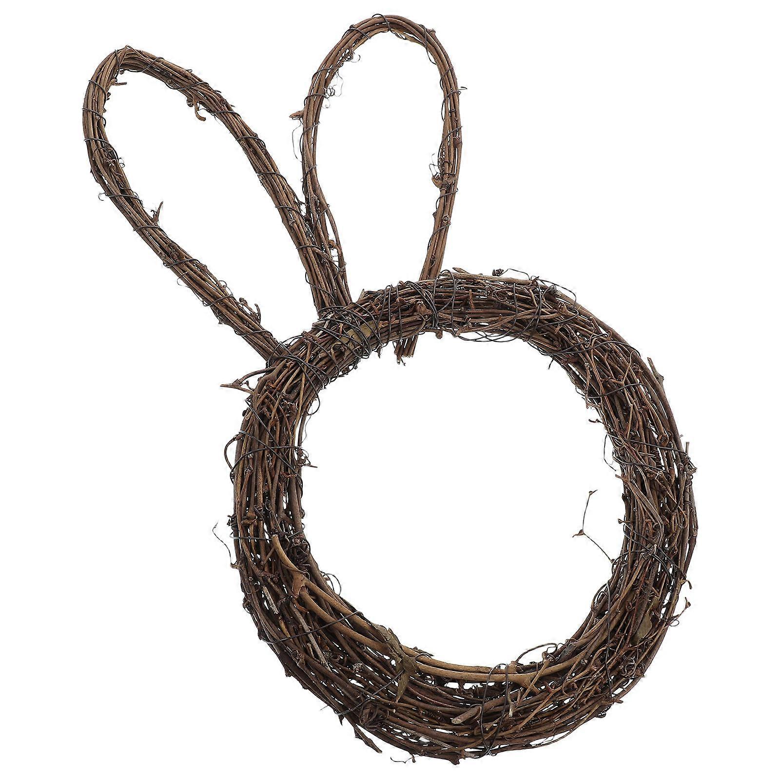 Hand Woven Bunny Rattan Wreath Frame – Natural DIY Easter Garland Ring for Indoor Outdoor Decor – Lightweight Rustic Craft Decoration for Home Garden