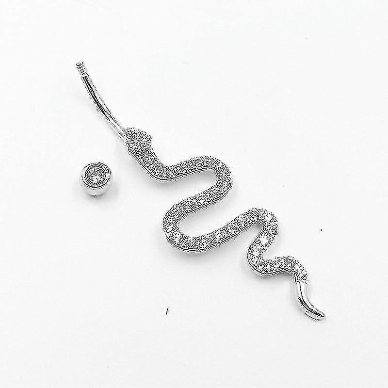 925 Sterling Silver Nombril Piercing Snake Shape Cubic Zircon Belly Button Ring