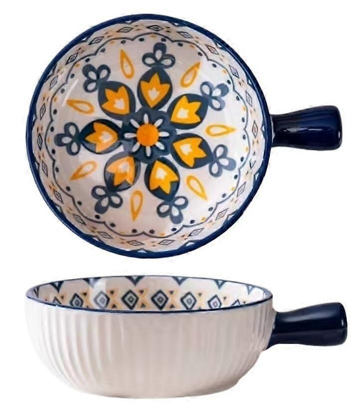 Ceramic Soup Bowls with Handles, Ceramic Serving Pots for French Onion Soup, Salad, Pasta, Cereal, Ramen, Noodles, and Chilled Beef Stew (Blue)