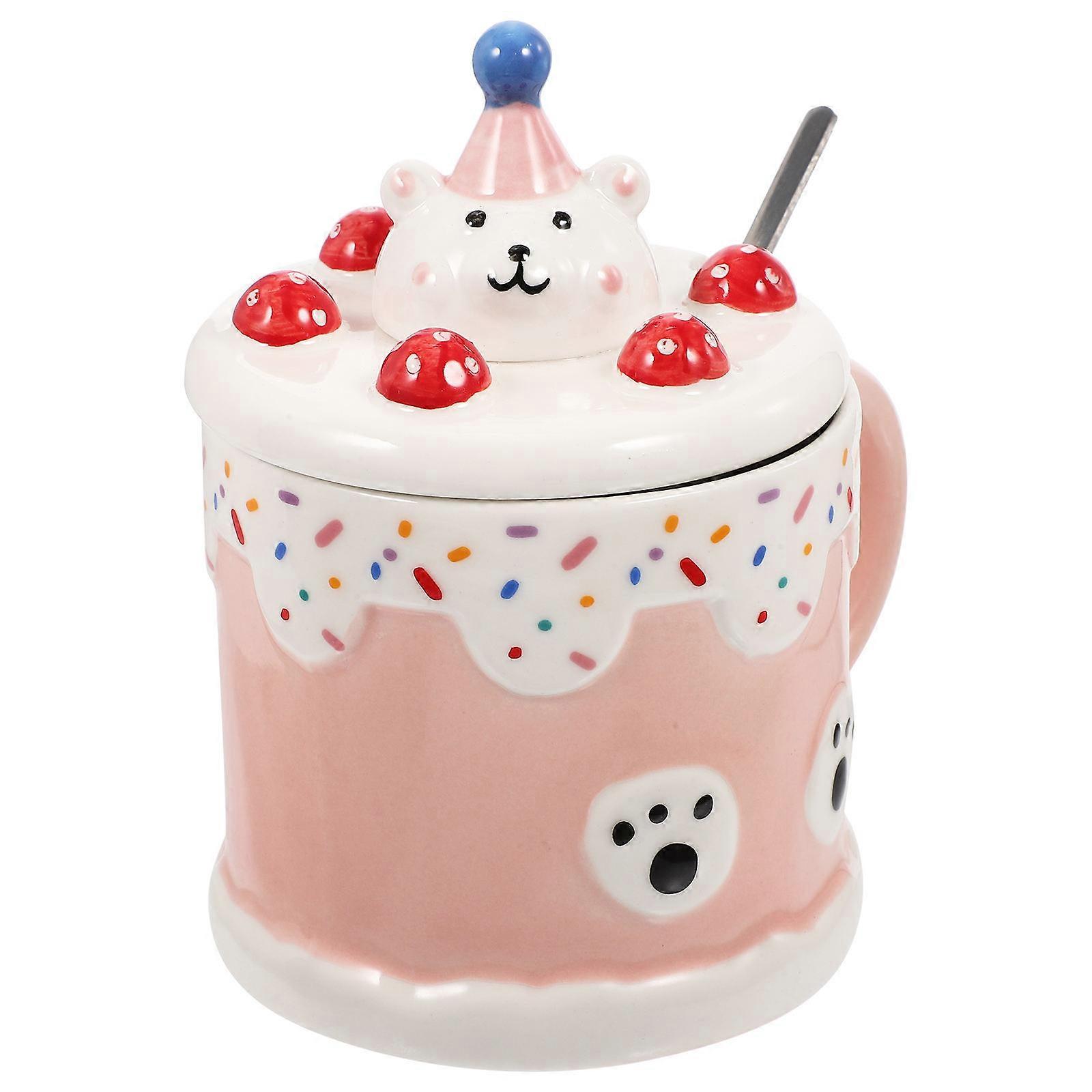 Simple Design Cartoon Mug Ideal For Beverage Containers For Family In Pink 1 Set