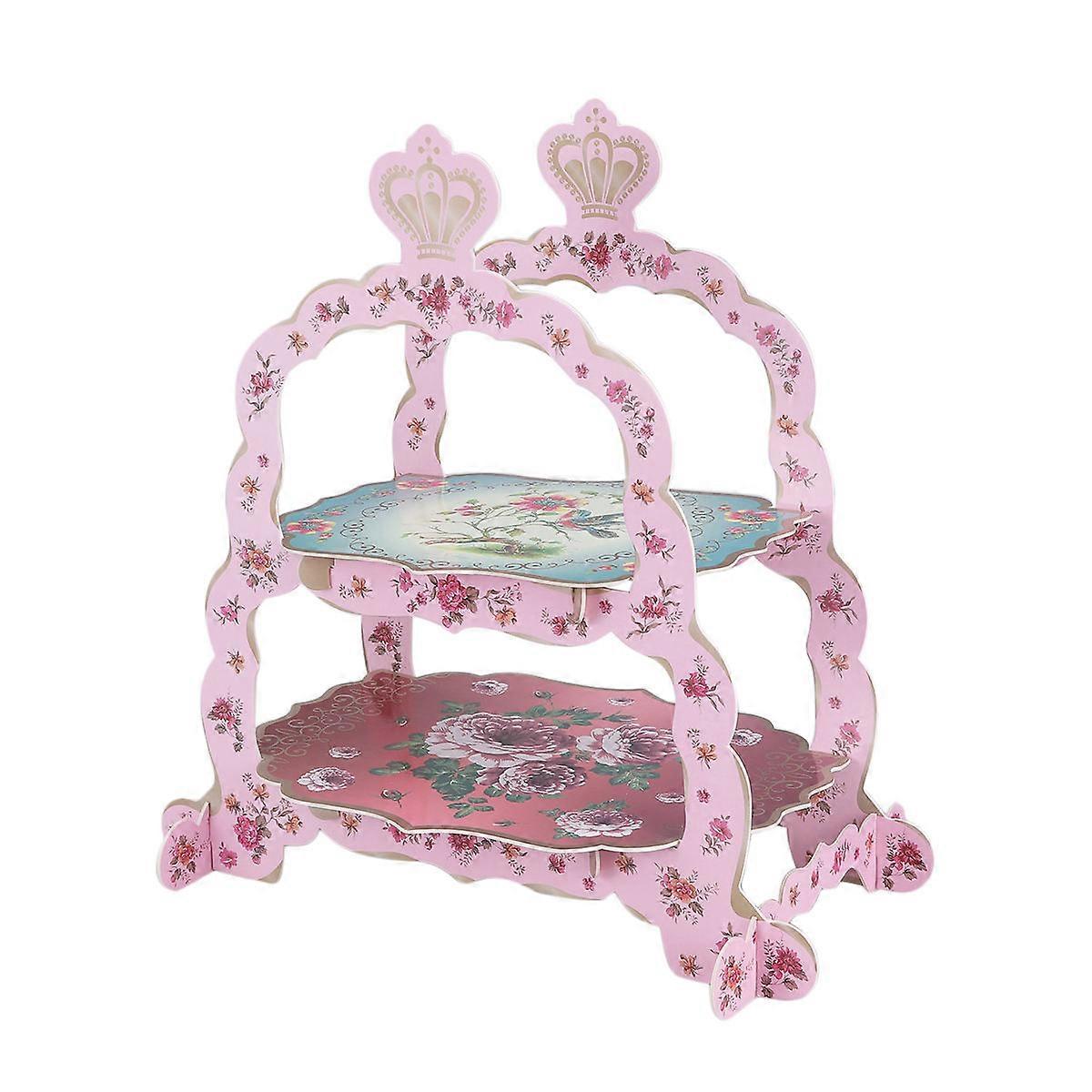 Portable Disposable Paper Cake Rack For Serving Desserts And Cupcakes In Elegant Pink With 2 Layers Suitable For Events 1Set