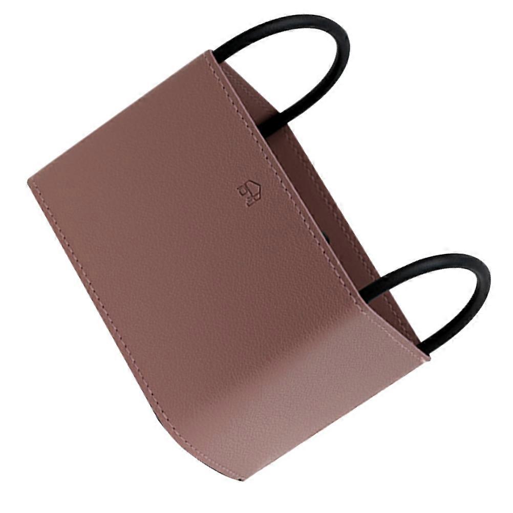 Desktop Storage Basket Practical PU Case for Home Sundries Brown Small Size