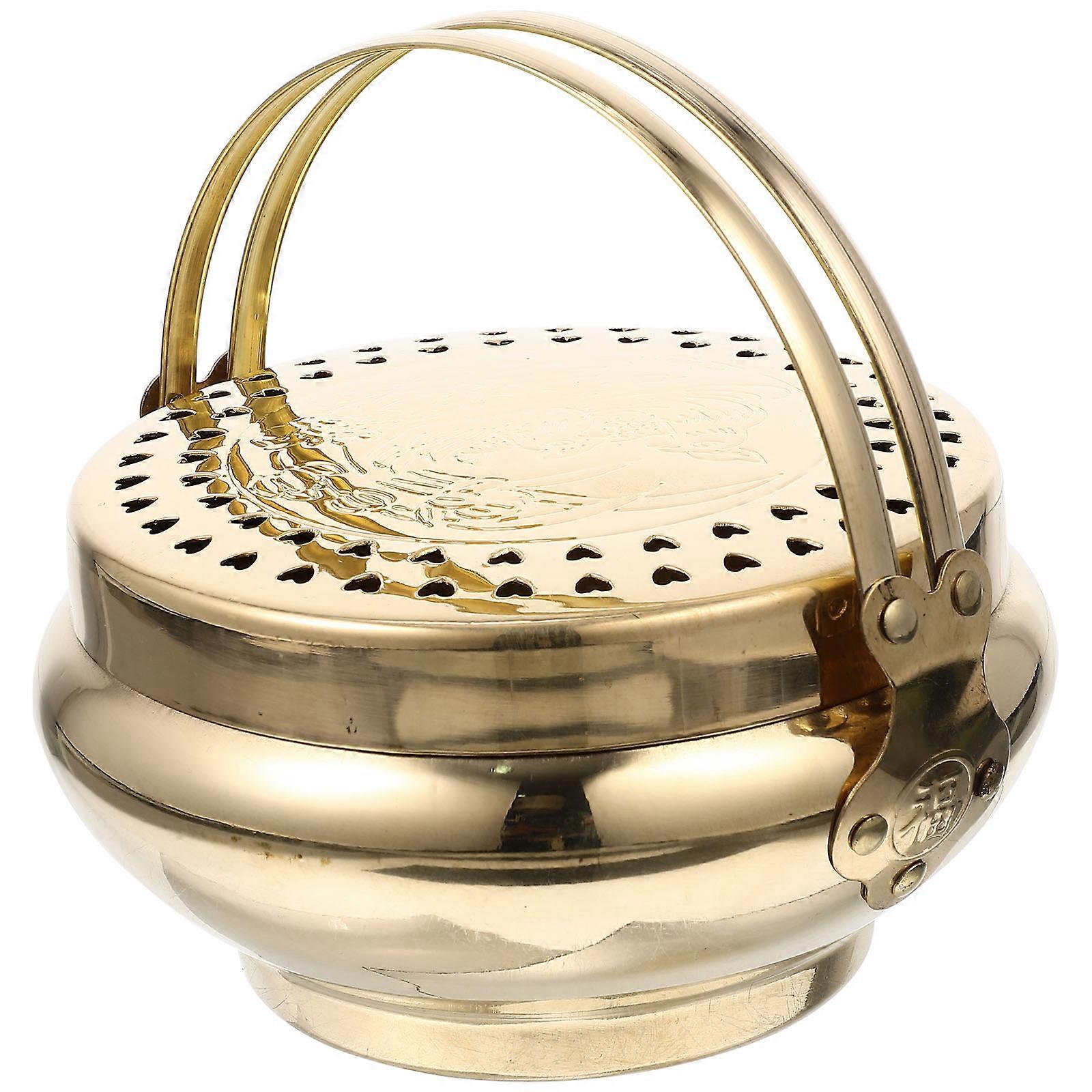 Barbecue Charcoal Stove Multi-functional Charcoal Burner For Camping And Hiking Made Of Golden Brass With Cooking Tool 1Set