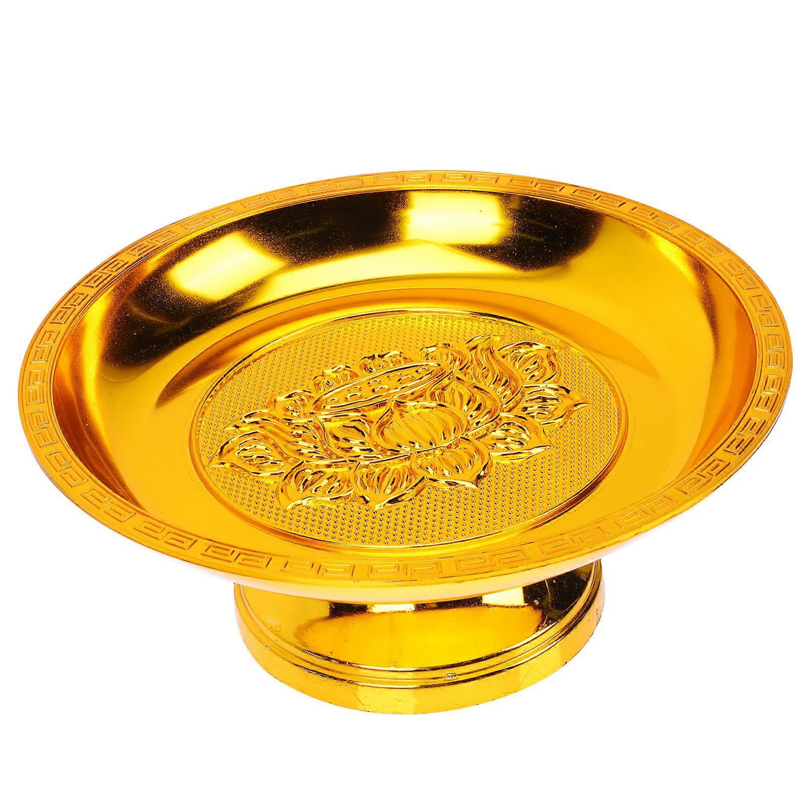 Traditional Worship Tray Square Shape Fruit Tray For Buddhist Practitioners 24x24cm Golden 1Pack