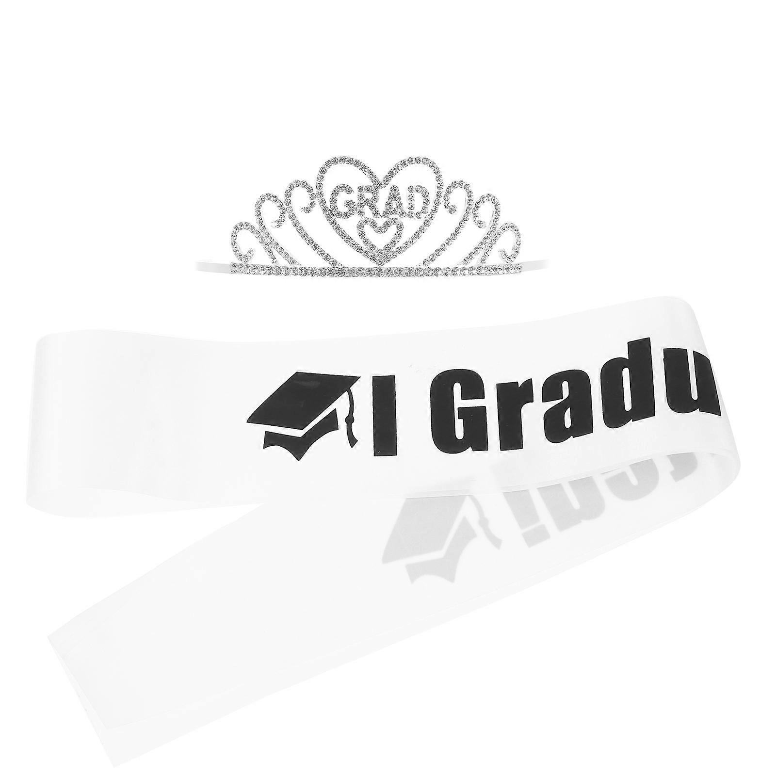 Women Graduation Sash Photo Props With Beautiful White Cloth And Alloy Shoulder Strap In 1 Set