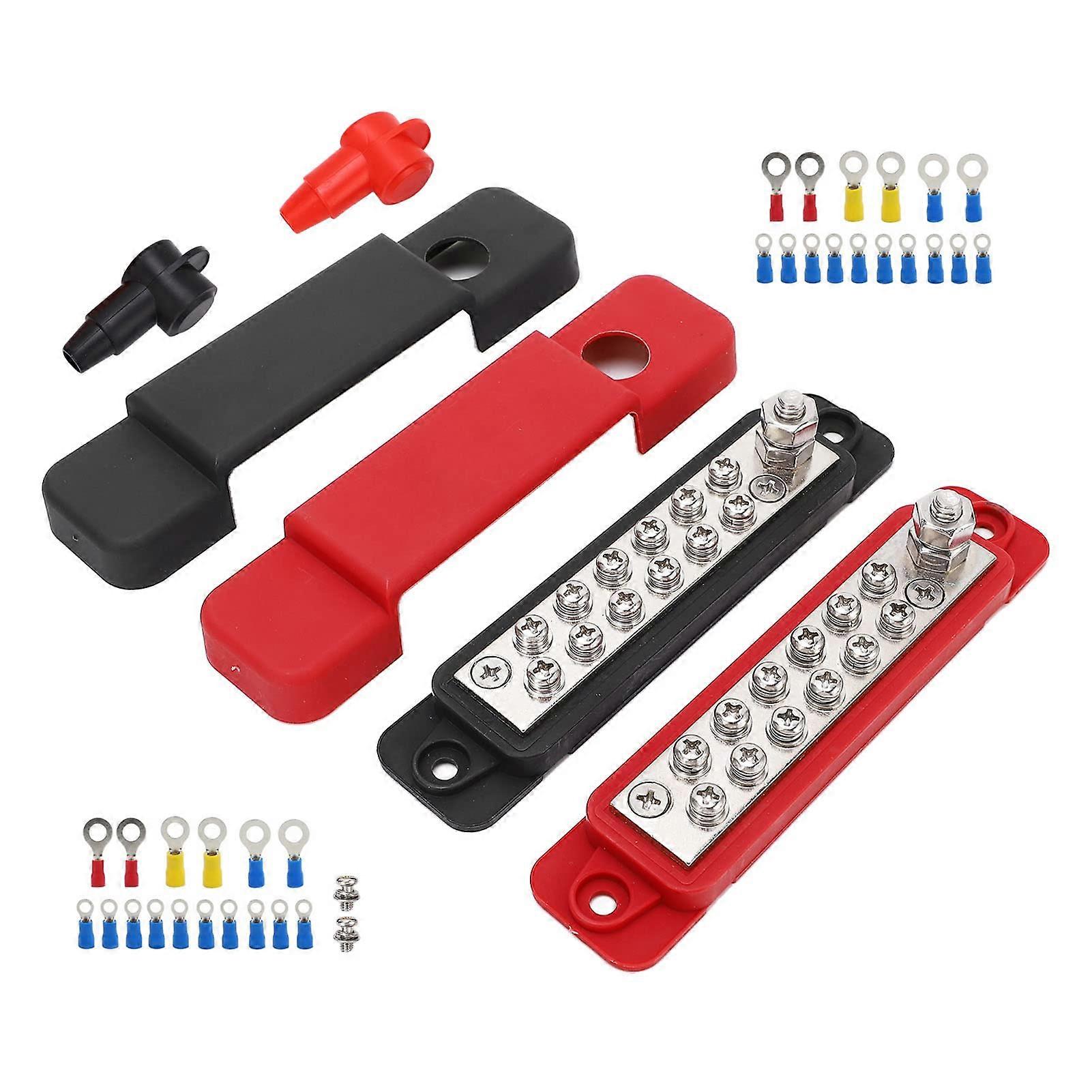 Power Distribution Block 12-Way 12V 180A Busbar with Cover for Marine, Boat, Vehicle, and Car - 32 Terminal Pieces