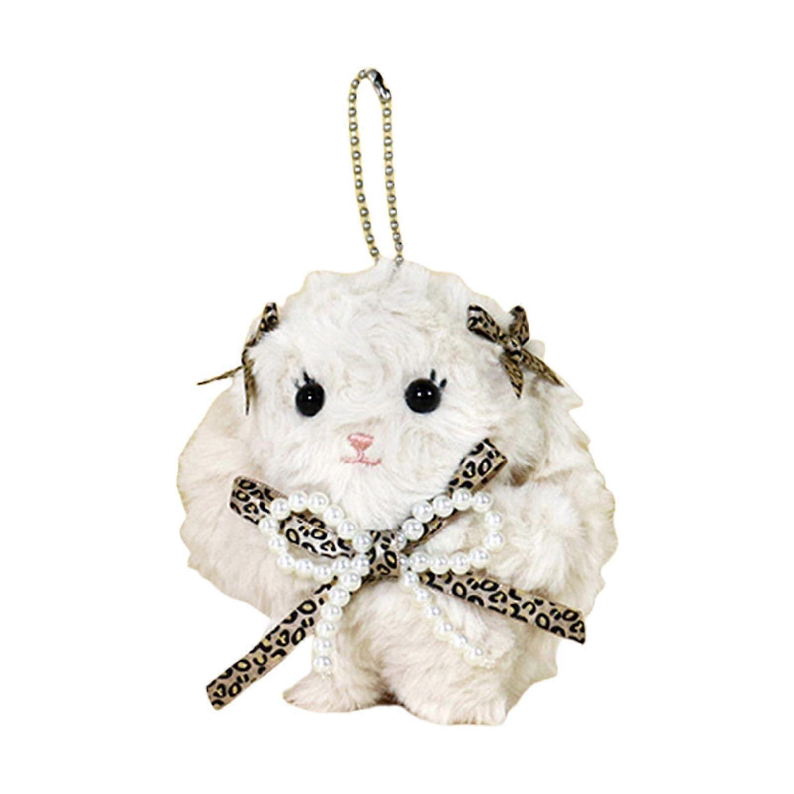Longeared Rabbit Plush Keychain with Bowknot Cartoon Keychain Pendant for Bags and Backpacks Handmade Key Holder