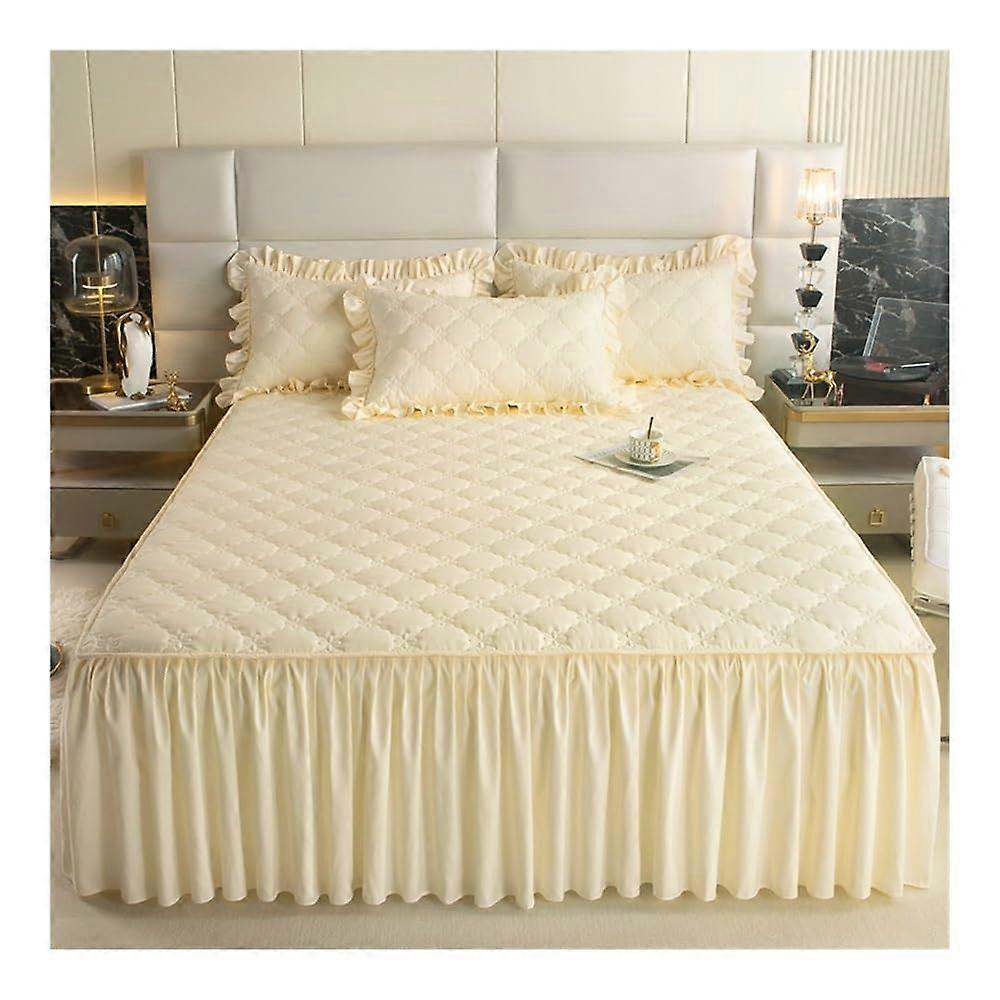 Verdickter Bettrock Einfarbig, Gesteppter Matratzenschoner für Einzelbett, Hautfreundliche Tagesdecke 120 x 200 cm Qianmihuang