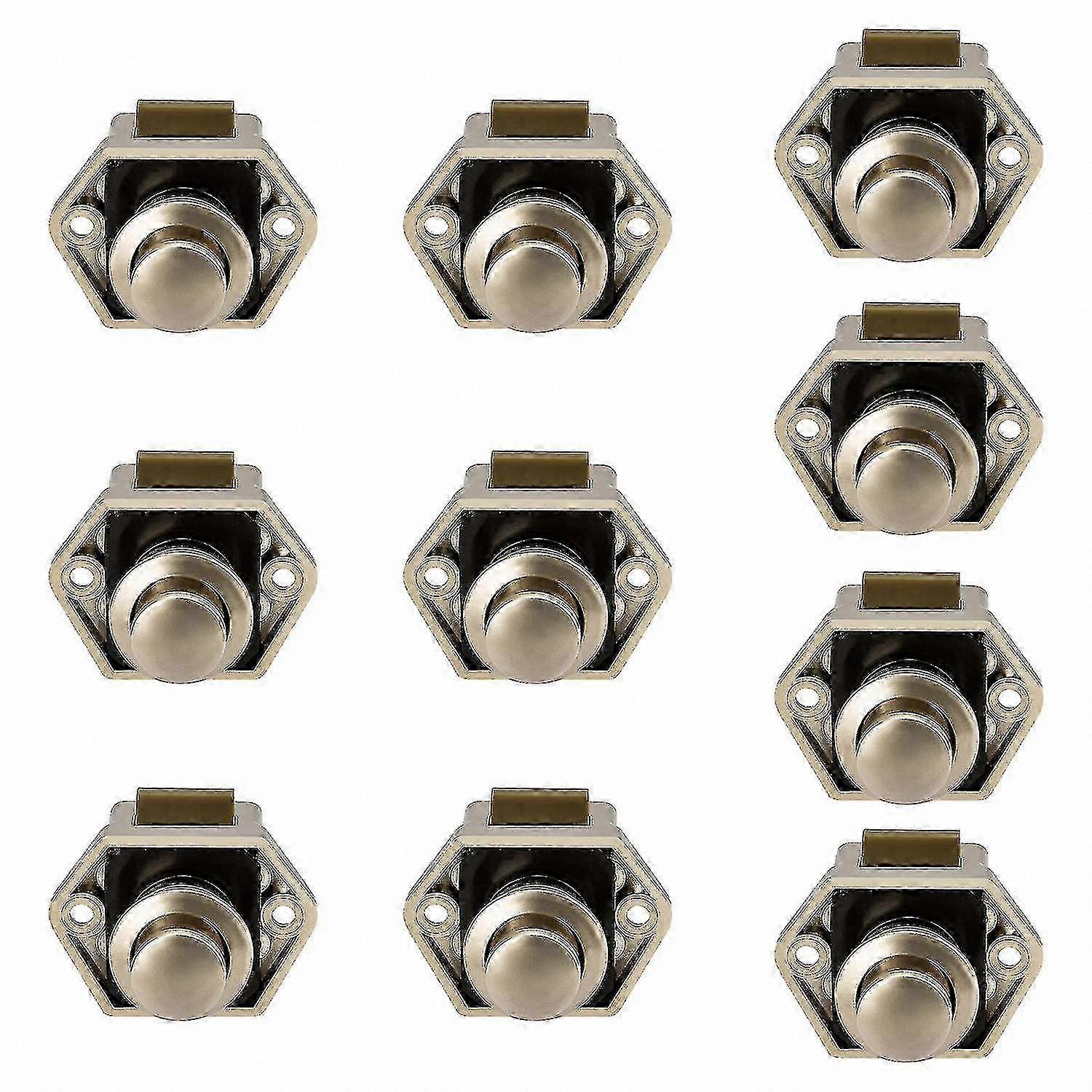 10 Pack Mini Drawer Locks for Cabinets Cupboards Caravans Motorhomes Boats Nickel Finish Push Button Knobs