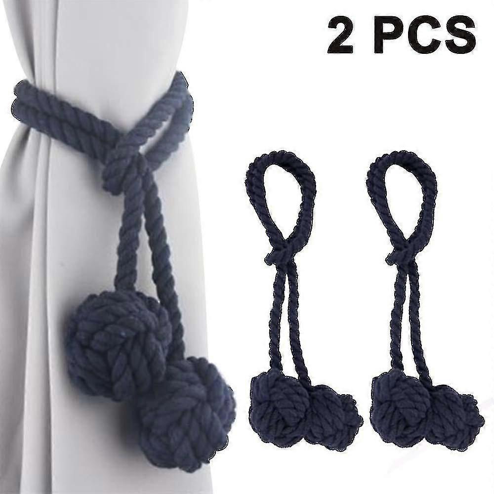 1 Pair Handmade Cotton Curtain Tiebacks with Clips, Cyan