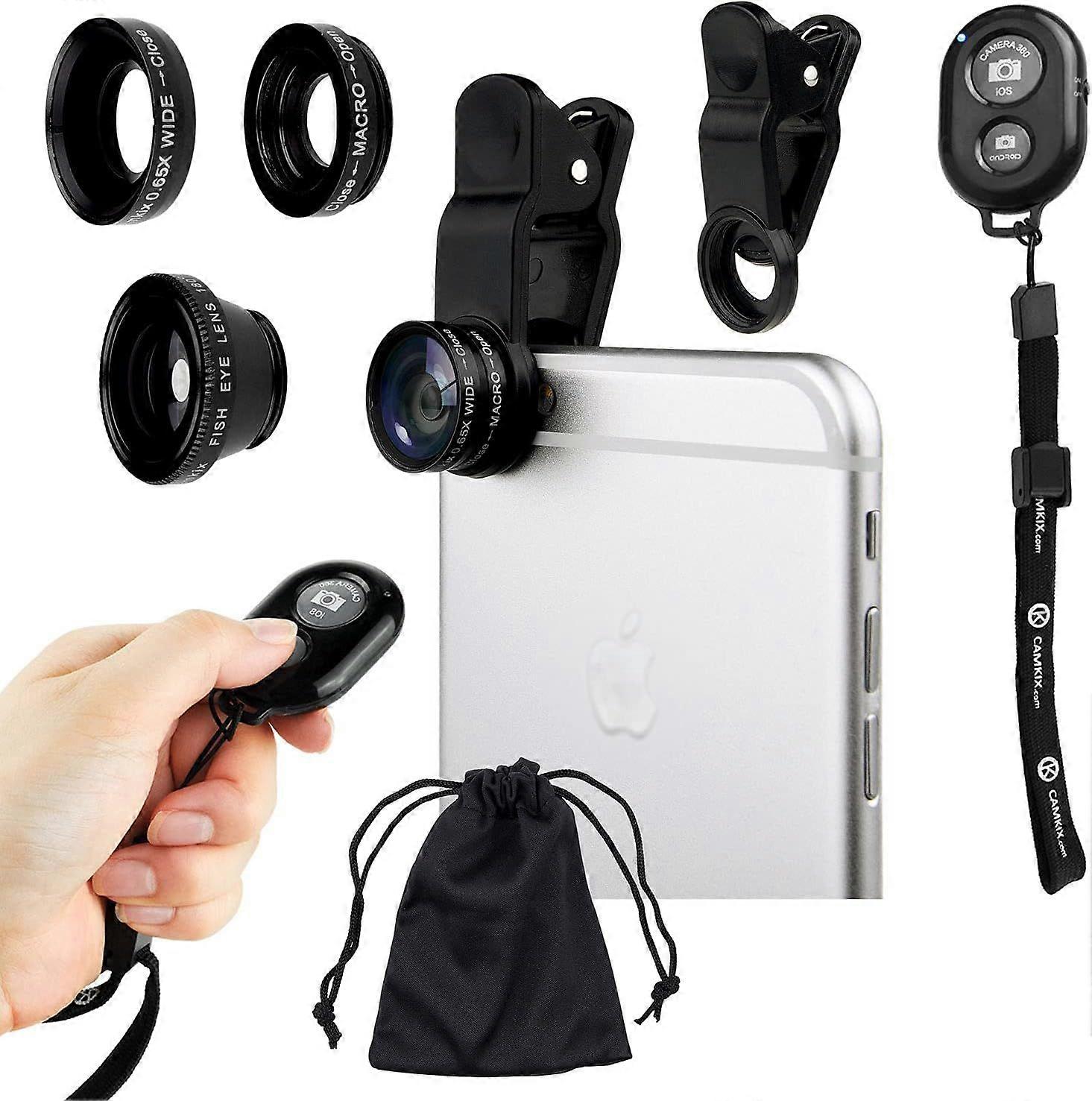 Universal 3in1 Camera Lens and Bluetooth Shutter Remote Kit for Smartphones