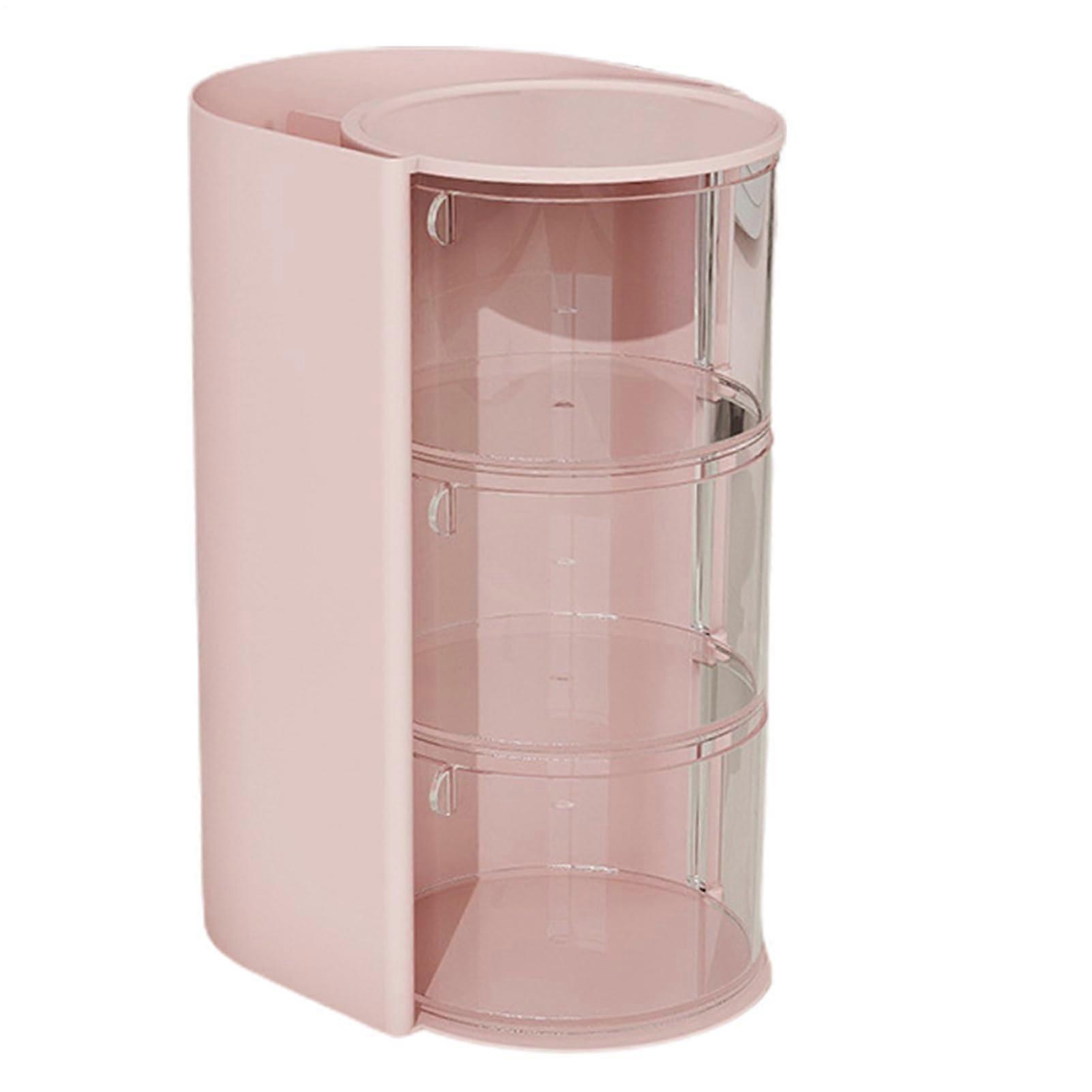 Makeup Organizer Box  Rotatable Makeup Storage, Drawer Desk Organizer Pink