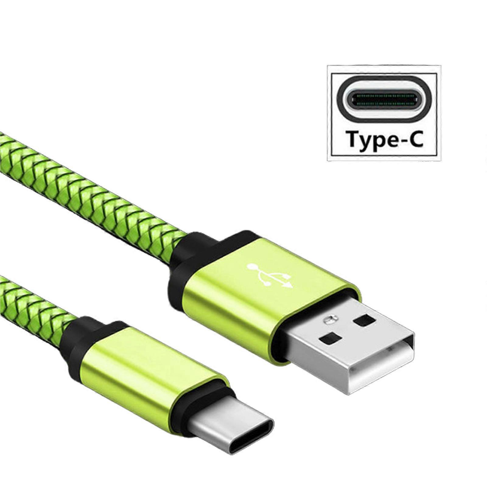 USB C Fast Charging Cable Nylon Reinforced Cord Rapid Charging Data Transfer For Phones Tablets Electronics  Green