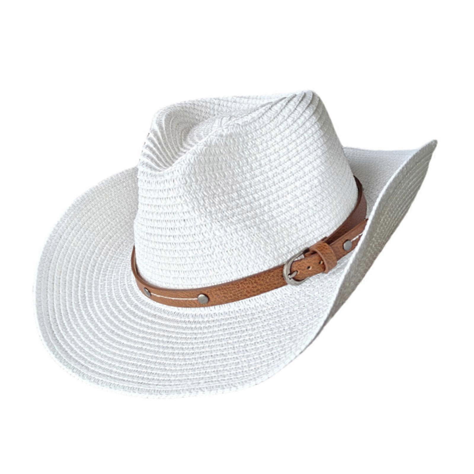Paper Straw Sun Hat with Windproof Chin Cord Foldable Roll Brims Beach Vacation Hat For Women Daily Sun Blocking Headwear  White M
