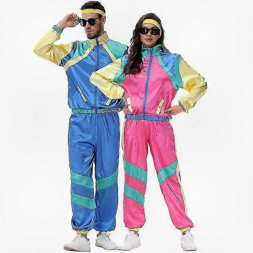 Retro 80s Colorblock Windbreaker Tracksuit Set with Elastic Waist for Men and Women