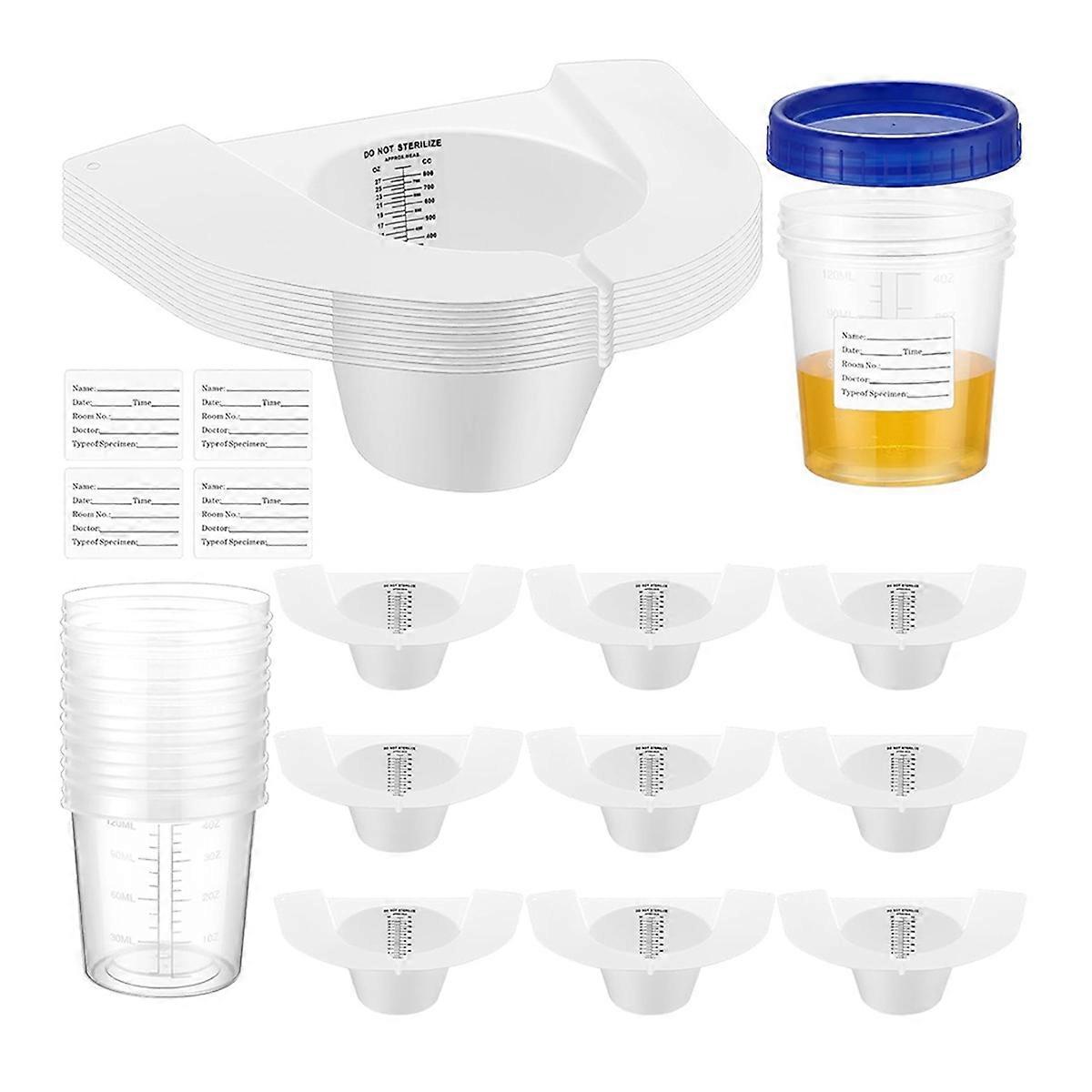 30 Pcs Urine Collection Hats for Toilet Sets Including 10 Urine Collector, 10 Sample Cup Containers, 10 Stickers
