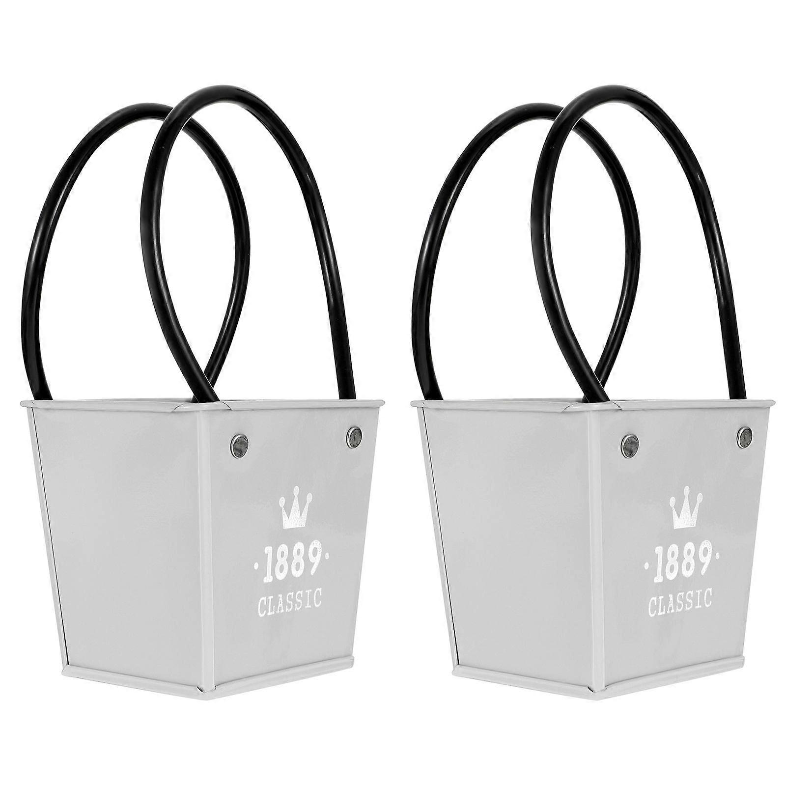 Retro Iron Planter Bucket for Storage Use with Design and Durable Quality Grey