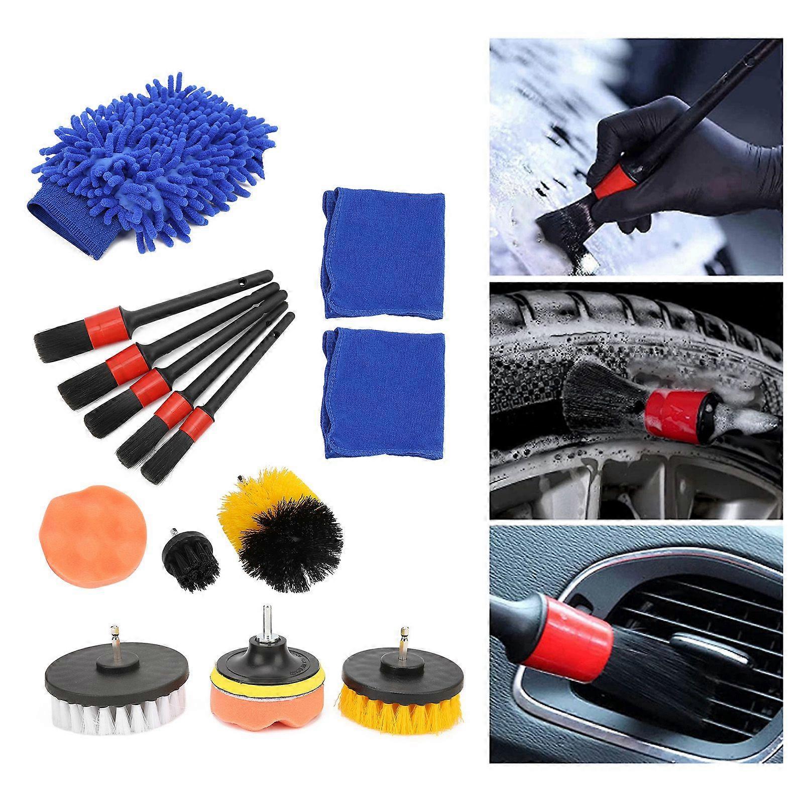 15pcs Car Detailing Brush Set with Drill Pads for Wheels & Engine