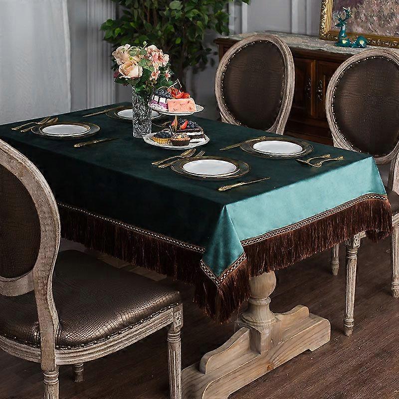 Vintage Green Soft Velvet Rectangular Tablecloths With Tassels Dining Party Event Solid Fabric