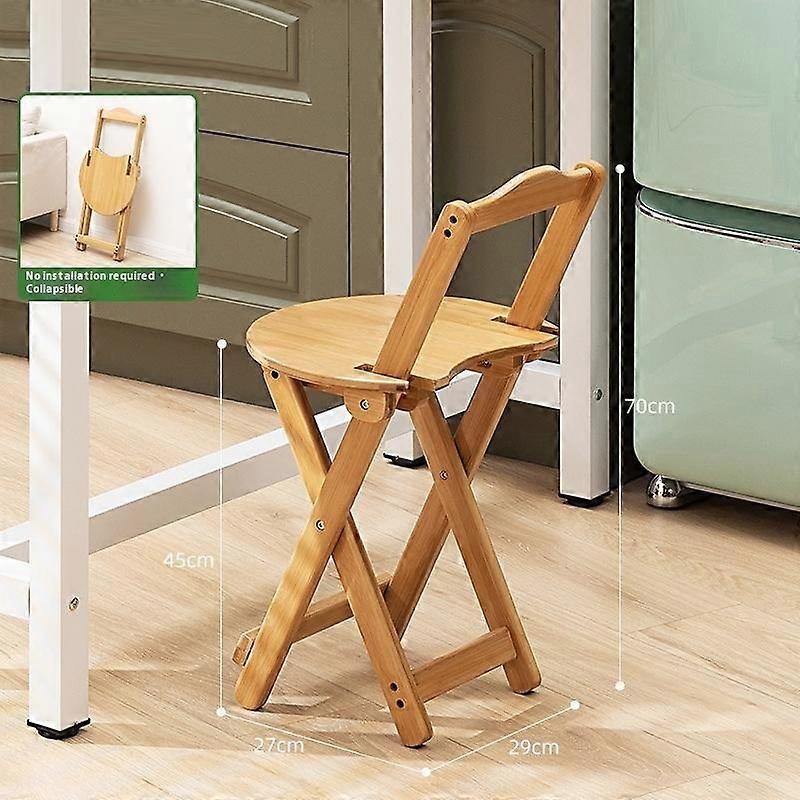Size M Bamboo Foldable Bar Chair Space Saving Portable High Counter Stool with Backrest Dining Furni