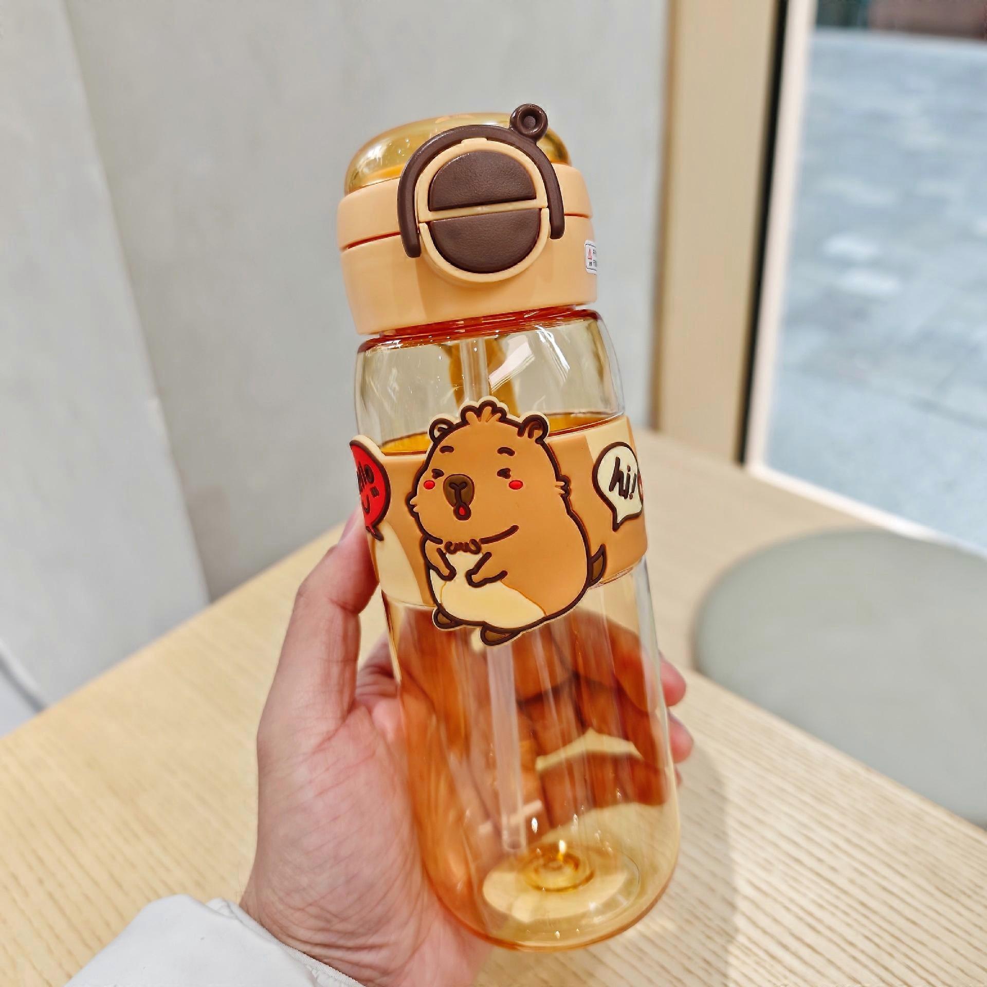 Cartoon double drinking straw cup portable plastic water cup anti-fall student capybara cup