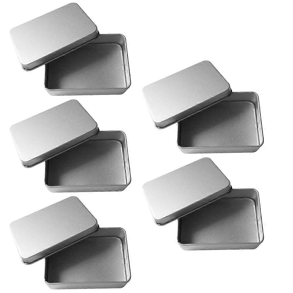 Storage Cans Rectangular Cards Tins for Storage 5Pcs Silver Containers