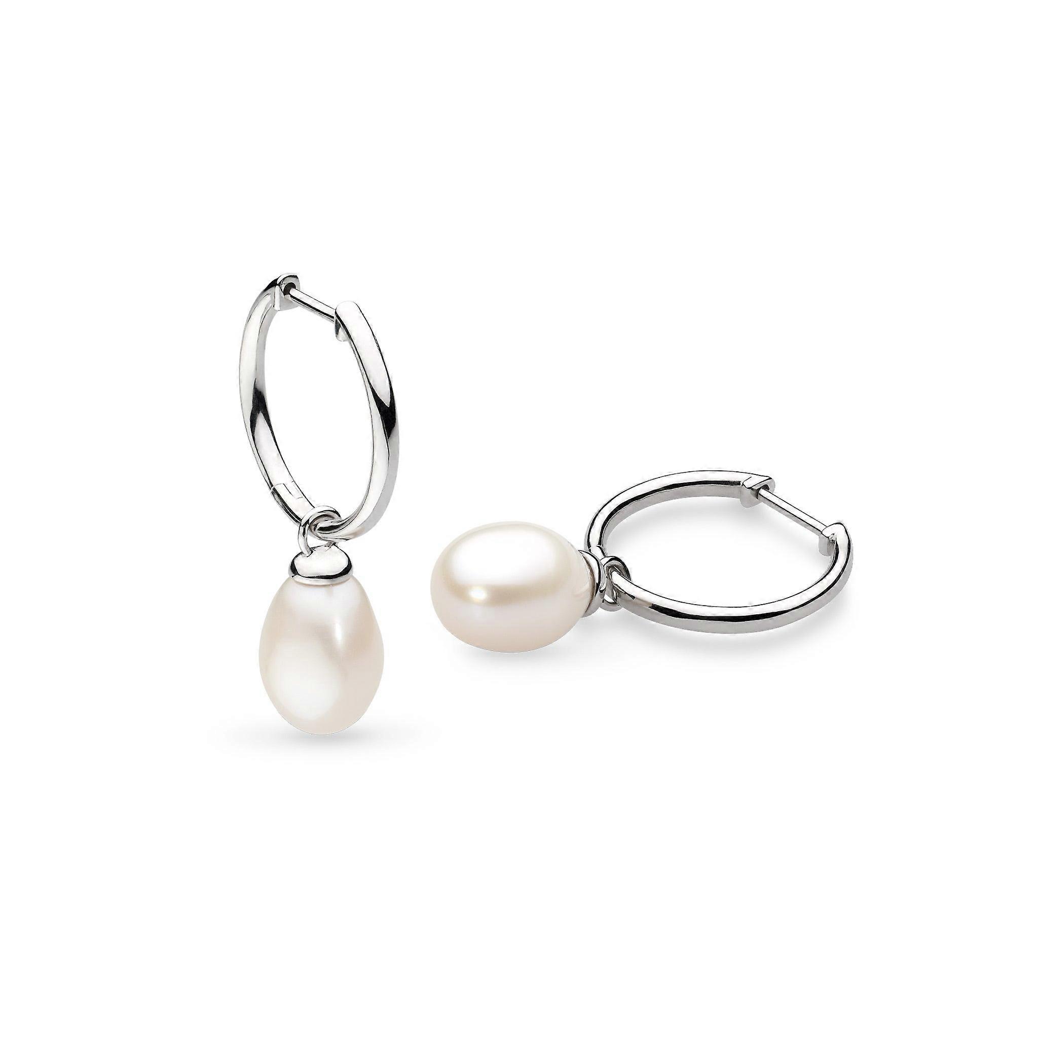 Kit Heath Revival Classic Pearl FP Rhodium Plated Hinged Hoop Drop Earrings 50426FP