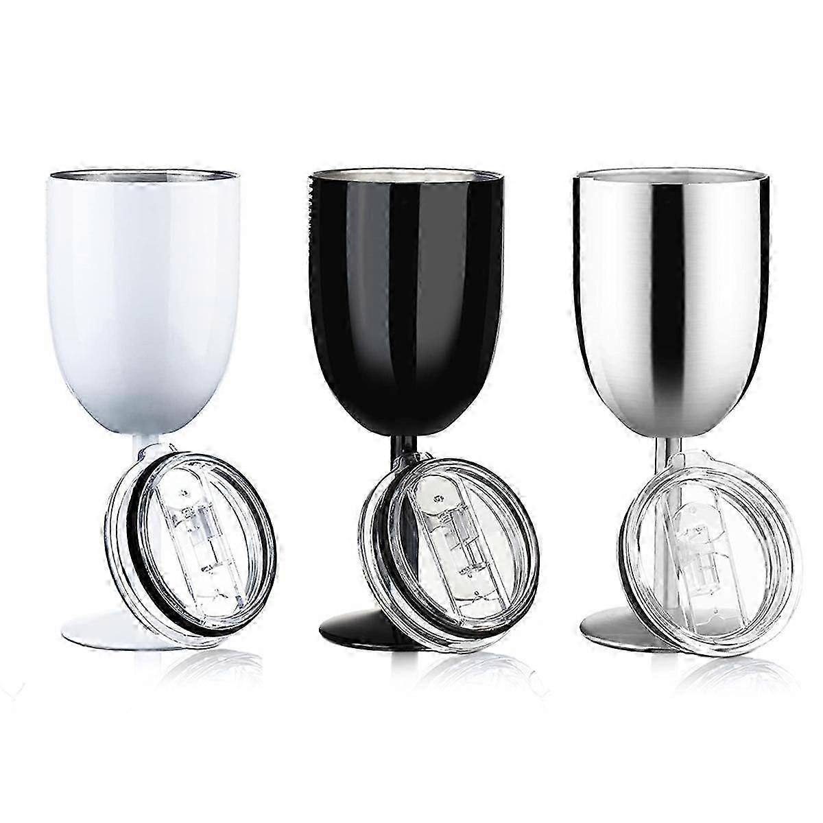 Verres à vin à pied en acier inoxydable avec couvercle, gobelet à vin isotherme à double paroi, gobelet incassable