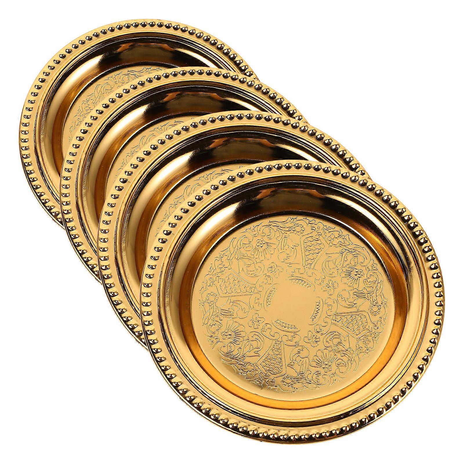 Golden Coffee Tray Round Serving Plate for Breakfast Display 12Pcs