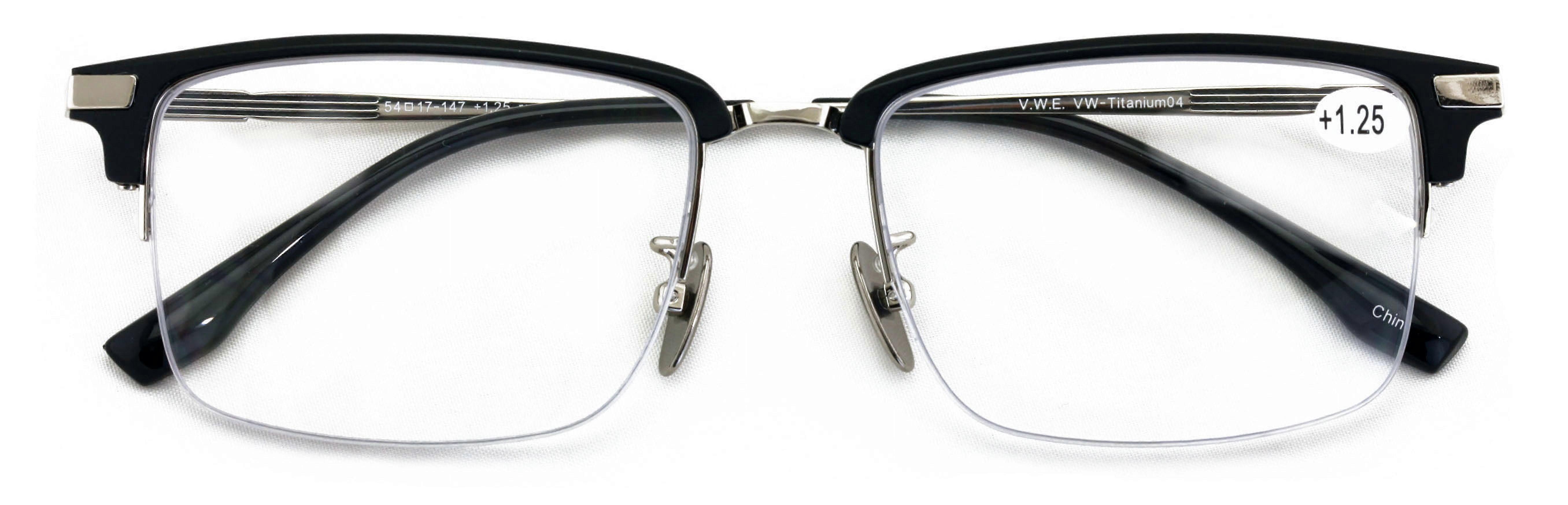 Men Aluminum Optical Frame Rectangular Reading Glasses with Titanium Temple Half Rimless 144MM Ti04 +0.00