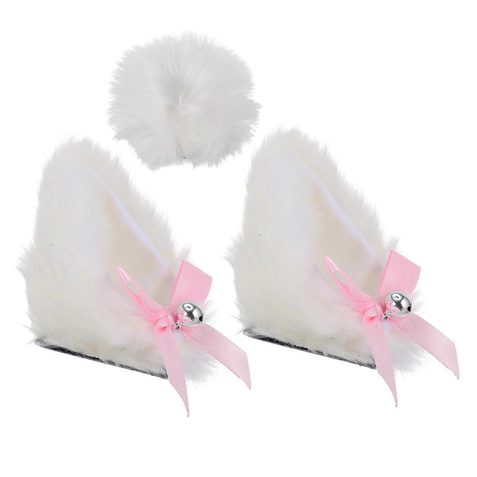 Motorcycle Decor Tail 6Pcs White Plush Cat Ears Accessory
