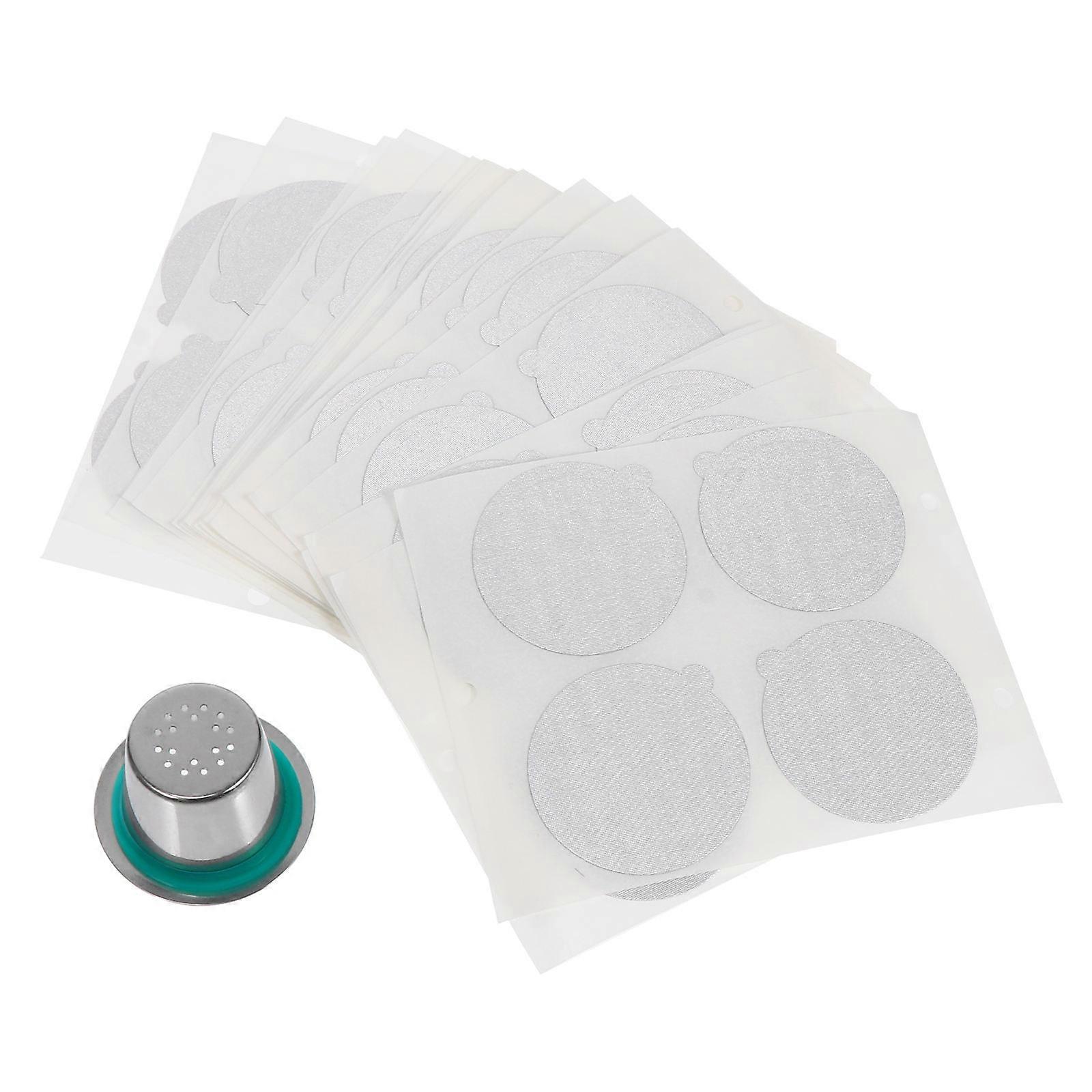 Coffee Capsule Cup Filter Stainless Steel for Kitchen Use 3Pcs with 100 Foil Lids