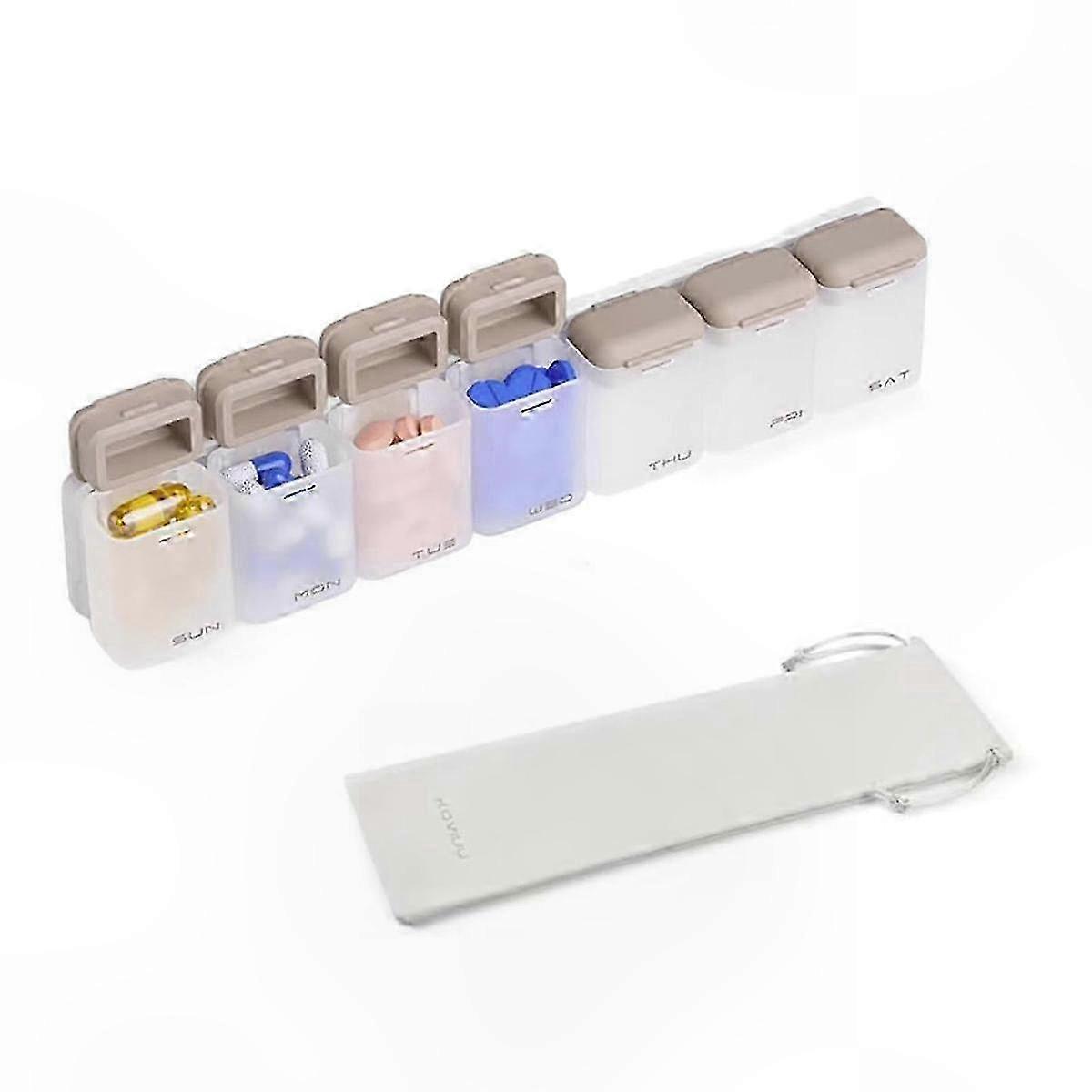7-Day Magnetic Pill Organizer Portable Daily Medication Dispenser with Removable Compartments